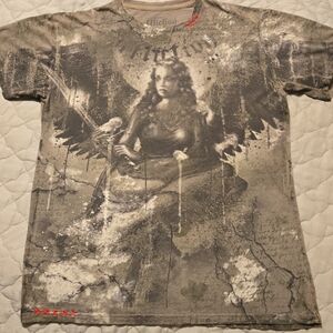 Affliction Bamboo Series Angel A Sword Graphic Tee - Army Green and Black